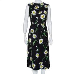 Pre Owned Dolce & Gabbana Black Floral Jacquard Daisy Printed Sleeveless Midi Dress L