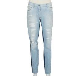 Pre Owned Dolce & Gabbana Blue Two Tone Denim Distressed Jeans M