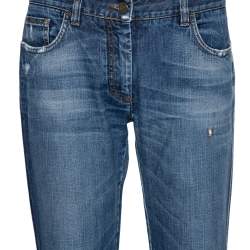 Pre Owned بنطلون جينز دولتشي أند غابانا ساق مستقيمة ممزق دنيم باهت كحلي مقاس متوسط