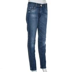 Pre Owned بنطلون جينز دولتشي أند غابانا ساق مستقيمة ممزق دنيم باهت كحلي مقاس متوسط