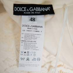 Pre Owned Dolce & Gabbana Cream Jacquard Crochet Trim Detail Midi Dress L