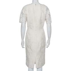 Pre Owned Dolce & Gabbana Cream Jacquard Crochet Trim Detail Midi Dress L