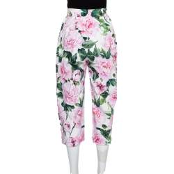 Pre Owned Dolce & Gabbana Pink Floral Printed Cotton High Waist Capri Pants XS
