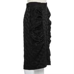 Pre Owned Dolce & Gabbana Black Jacquard Draped Detail Pencil Skirt L