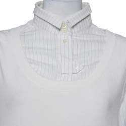Pre Owned Dolce & Gabbana White Knit Sleeveless Overlay Detail Collared Top L