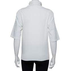 Pre Owned Dolce & Gabbana White Knit Sleeveless Overlay Detail Collared Top L