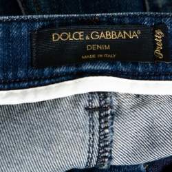 Pre Owned بنطلون دولتشي أند غابانا برتي تفاصيل سحاب ممزق دنيم كحلي مقاس كبير