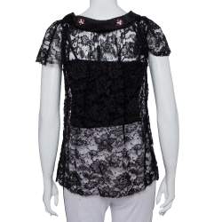 Pre Owned Dolce & Gabbana Black Lace Button Front Top S