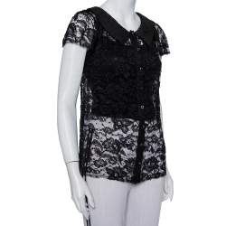 Pre Owned Dolce & Gabbana Black Lace Button Front Top S