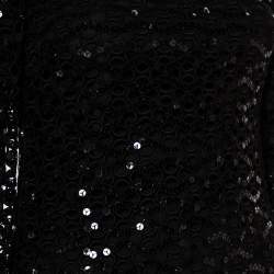 Pre Owned Dolce & Gabbana Black Sequin Embellished Ruffled Trim Shift Dress S 