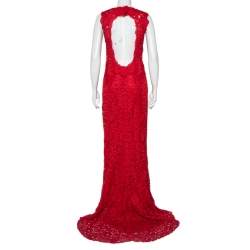 Pre Owned Dolce & Gabbana Red Lace Open Back Sleeveless Maxi Dress M