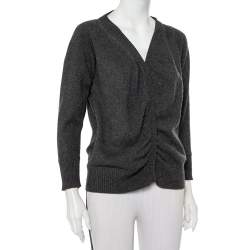 Pre Owned Dolce & Gabbana Charcoal Grey Wool Tie Detail Cardigan S