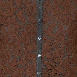 Pre Owned Dolce & Gabbana Grey Wool Contrast Lace Trim Button Front Cardigan M