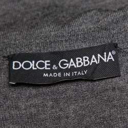Pre Owned Dolce & Gabbana Grey Wool Contrast Lace Trim Button Front Cardigan M