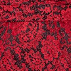Pre Owned Dolce & Gabbana Red Lace Draped Strapless Mini Dress S