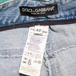 Pre Owned Dolce & Gabbana Green & Blue Animal Printed Denim Tapered Leg Jeans M