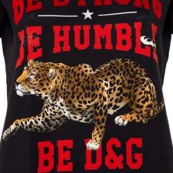 مملوكة مسبقًا تي شيرت دولتشي أند غابانا رقبة مستديرة قطن مطبوع نقشة الفهد أسود مقاس صغير (سمول)