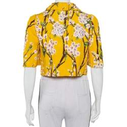 Pre Owned جاكت قصير دولتشي أند غابانا أزار مزدوجة جاكار طباعة بلوسوم ألموند أصفر مقاس صغير