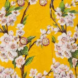 Pre Owned جاكت قصير دولتشي أند غابانا أزار مزدوجة جاكار طباعة بلوسوم ألموند أصفر مقاس صغير