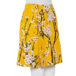 Pre Owned تنورة دولتشي أند غابانا ميني طية جاكار طباعة زهور ألموند أصفر مقاس متوسط