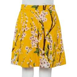 Pre Owned تنورة دولتشي أند غابانا ميني طية جاكار طباعة زهور ألموند أصفر مقاس متوسط