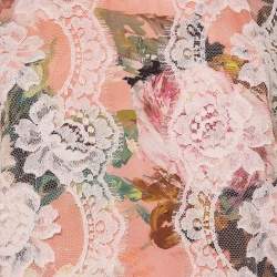 Pre Owned توب دولتشي ند غابانا حافة دانتيل حرير مطوع مورد وردي مقاس صغير (سمول)