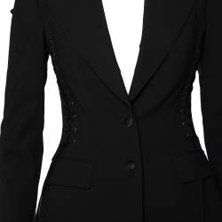 Pre Owned Dolce & Gabbana Black Wool Lace Up Detail Button Front Blazer XS