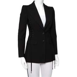 Pre Owned Dolce & Gabbana Black Wool Lace Up Detail Button Front Blazer XS