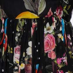 مملوكة مسبقًا فستان ميدي دولتشي أند غابانا حرير أسود مطبوع بربطة عنق مقاس متوسط - ميديوم