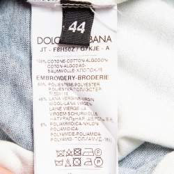 Pre Owned Dolce & Gabbana White & Navy Blue Striped Cotton Patch Detail Crewneck T-Shirt M