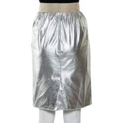 Dolce & Gabbana Metallic Silver Faux Leather Pencil Skirt XS 