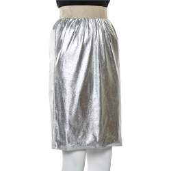 Dolce & Gabbana Metallic Silver Faux Leather Pencil Skirt XS 