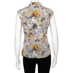 Pre Owned Dolce & Gabbana Grey Floral Printed Silk Sleeveless Shirt S