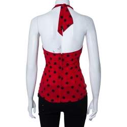 Pre Owned Dolce & Gabbana Red Polka Dotted Silk Halterneck Top S