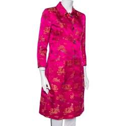 Pre Owned Dolce & Gabbana Vintage Pink Brocade Button Front Coat M