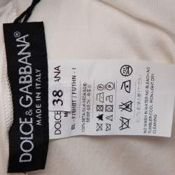 Pre Owned Dolce & Gabbana off White Silk Embellished Button Detail Bell Sleeve Top S