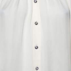 Pre Owned Dolce & Gabbana off White Silk Embellished Button Detail Bell Sleeve Top S