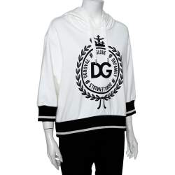 Pre Owned Dolce & Gabbana White Cotton Logo Printed Hooded Sweatshirt S   