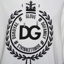 Pre Owned Dolce & Gabbana White Cotton Logo Printed Hooded Sweatshirt S   