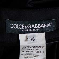 Pre Owned Dolce & Gabbana Black Wool Rose Applique Detail Pleated Midi Skirt S