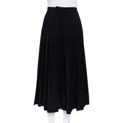 Pre Owned Dolce & Gabbana Black Wool Rose Applique Detail Pleated Midi Skirt S