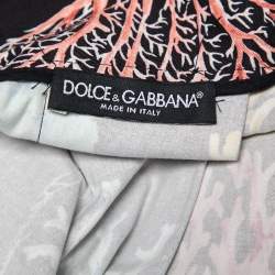 Pre Owned Dolce & Gabbana Black Coral Print Cotton Midi Skirt L