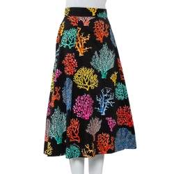 Pre Owned Dolce & Gabbana Black Coral Print Cotton Midi Skirt L