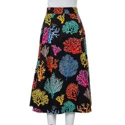 Pre Owned Dolce & Gabbana Black Coral Print Cotton Midi Skirt L