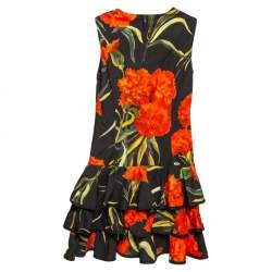 Pre Owned Dolce & Gabbana Black Floral Printed Cotton Ruffled Hem Sleeveless Mini Dress M