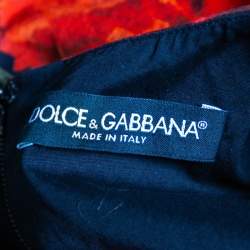 Pre Owned Dolce & Gabbana Black Floral Printed Cotton Ruffled Hem Sleeveless Mini Dress M