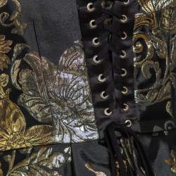 Pre Owned توب دولتشي أند غابانا كورسيه  جاكارد ذهبي وأسود بلا أكتاف تفاصيل خرز مقاس صغير - سمول 