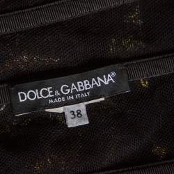 Pre Owned توب دولتشي أند غابانا كورسيه  جاكارد ذهبي وأسود بلا أكتاف تفاصيل خرز مقاس صغير - سمول 