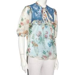 Pre Owned Dolce & Gabbana Multicolor Silk & Lace Neck Tie Detail Top M
