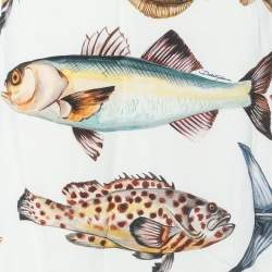 مملوكة مسبقًا Dolce & Gabbana Cream Fish Printed Crepe A-Line Midi Skirt S